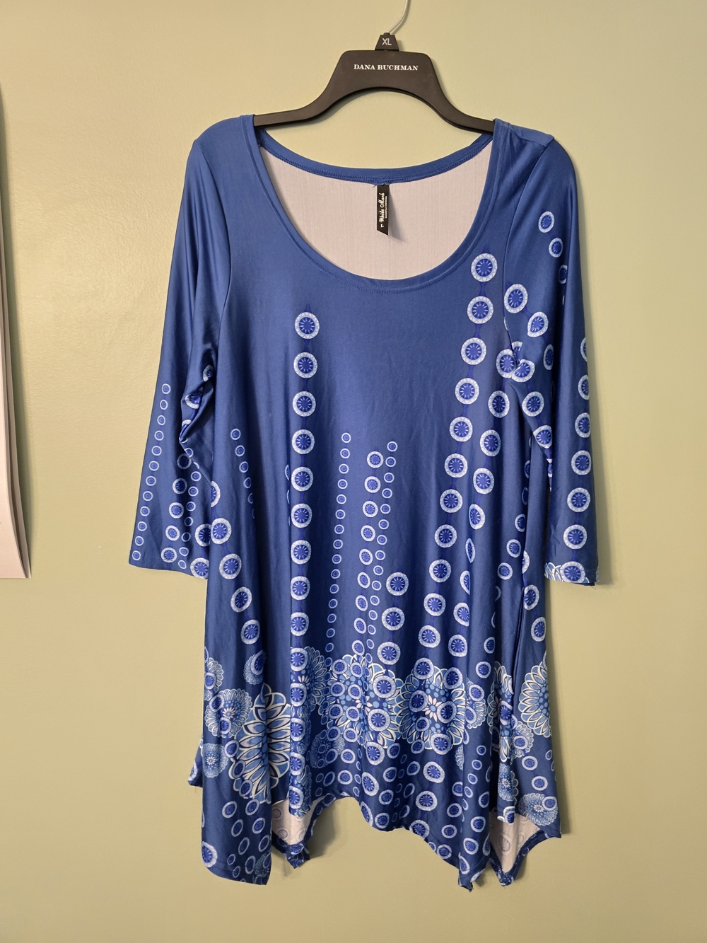 White Mark Blue Scoop Neck Tunic with Circular Print